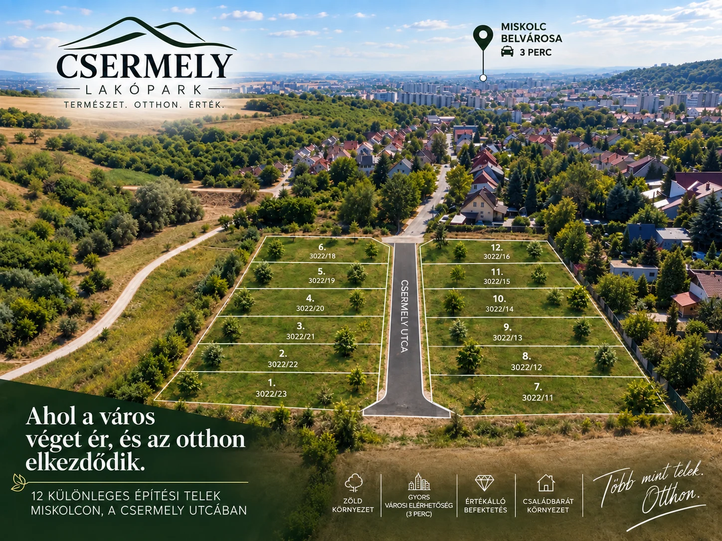 Csermely lakópark telkei felülnézetből